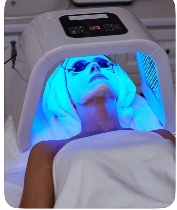 LED light therapy during a facial